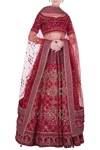 Wine Red Embroidered Lehenga Set by Abhishek Vermaa