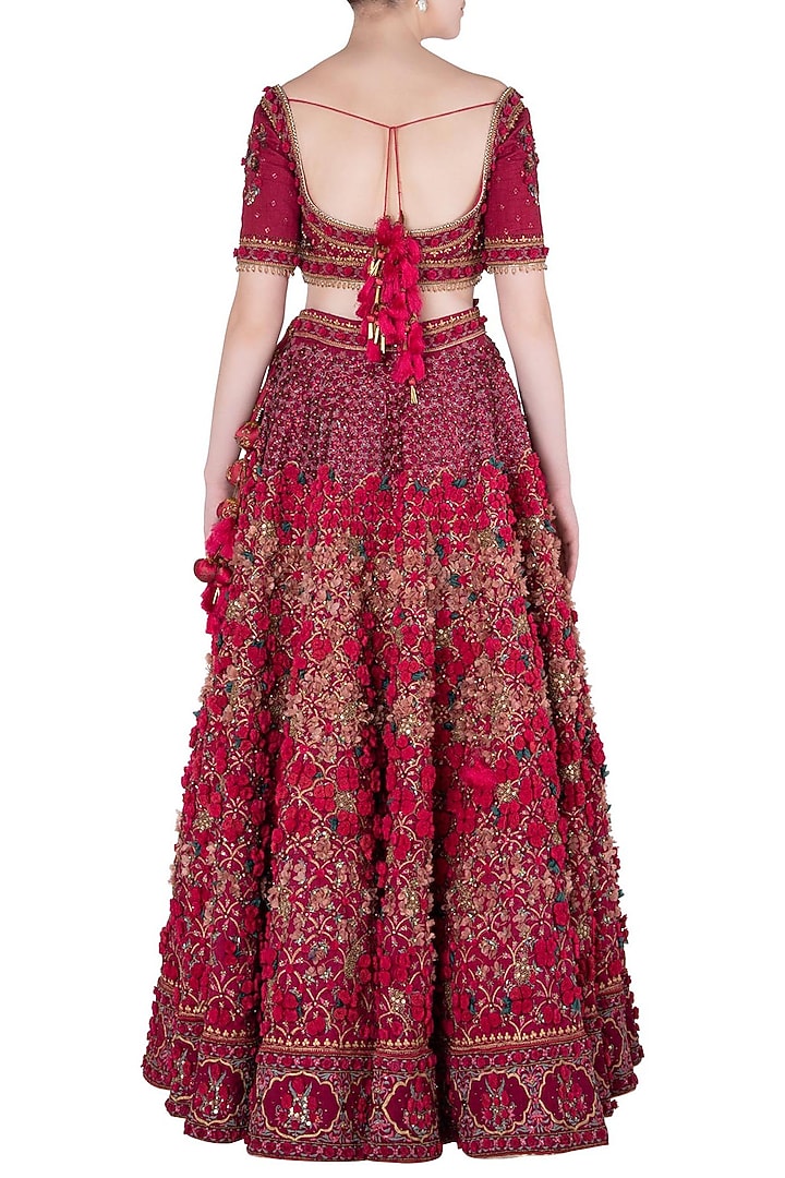 Wine red embroidered lehenga set available only at Pernia's Pop Up Shop.
