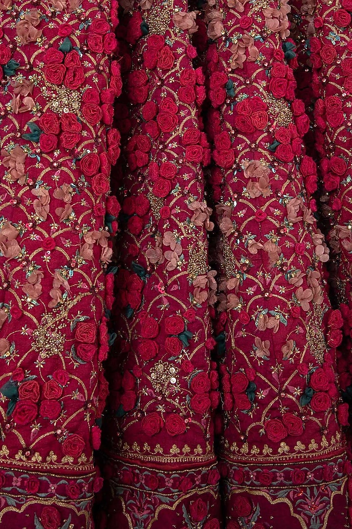 Wine red embroidered lehenga set available only at Pernia's Pop Up Shop.
