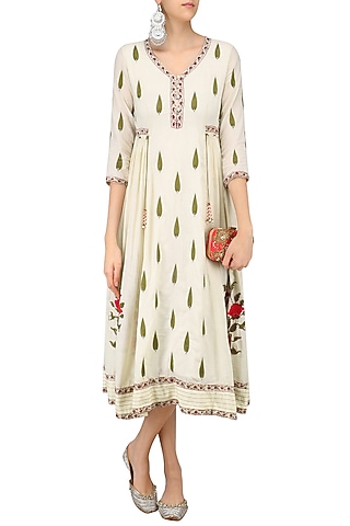Ivory Embroidered Samode Tunic by Abhishek Vermaa