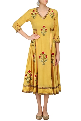 Mustard Embroidered Samode Tunic by Abhishek Vermaa