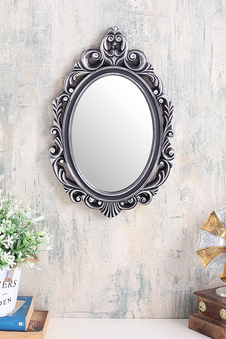 Silver Plastic Oval Abstract Wall Mirror by A Vintage Affair