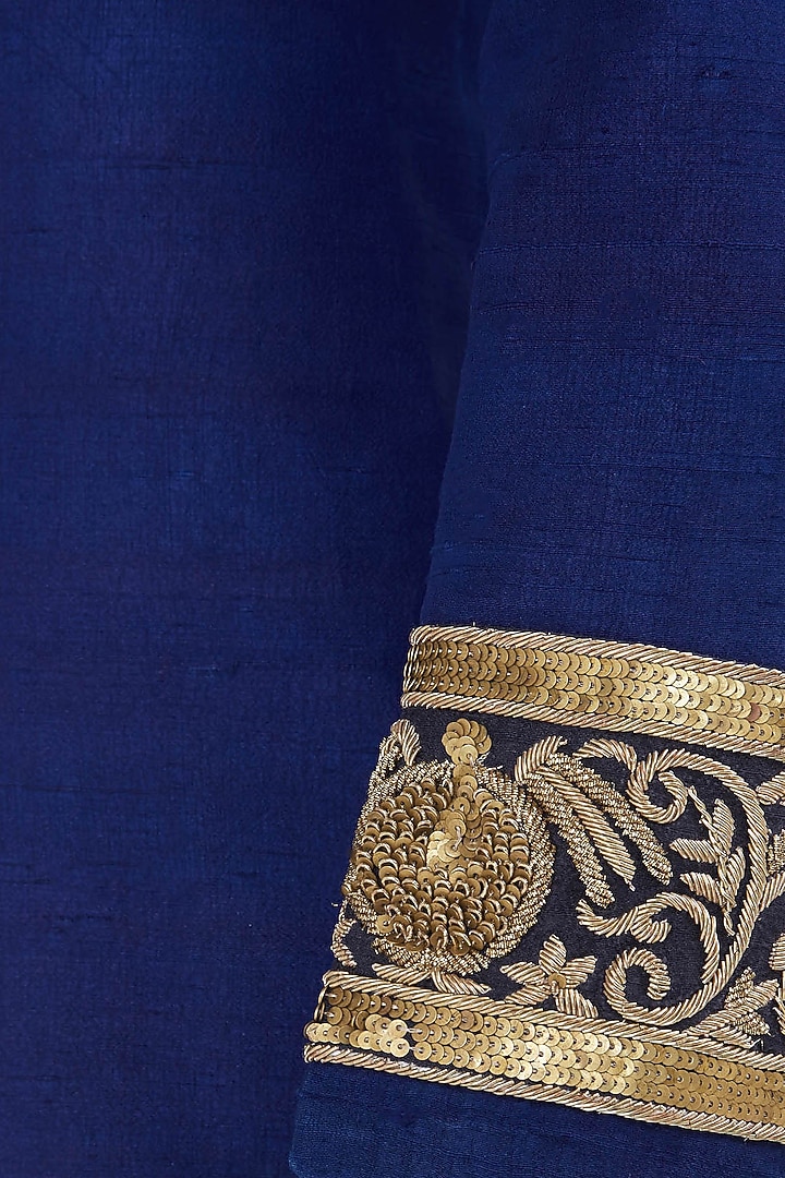 Royal blue embroidered angrakha sherwani set available only at Pernia's Pop Up Shop.