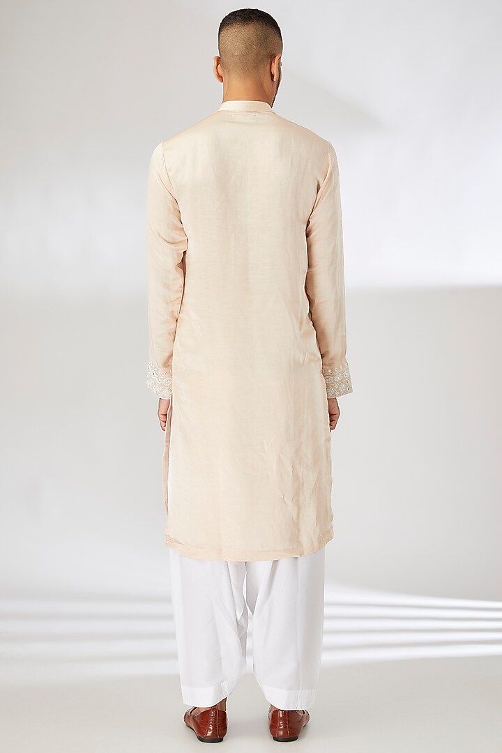 Beige Viscose Cotton Silk Hand Embroidered Kurta Set by Ankit V Kapoor at Pernia's Pop Up Shop