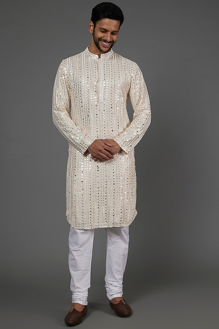Champagne Gold Embroidered Kurta Set by Ankit V Kapoor at Pernia's Pop Up Shop