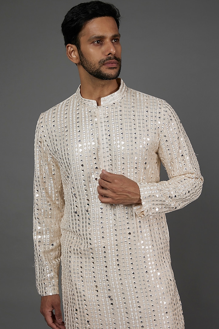 Champagne Gold Embroidered Kurta Set by Ankit V Kapoor at Pernia's Pop Up Shop