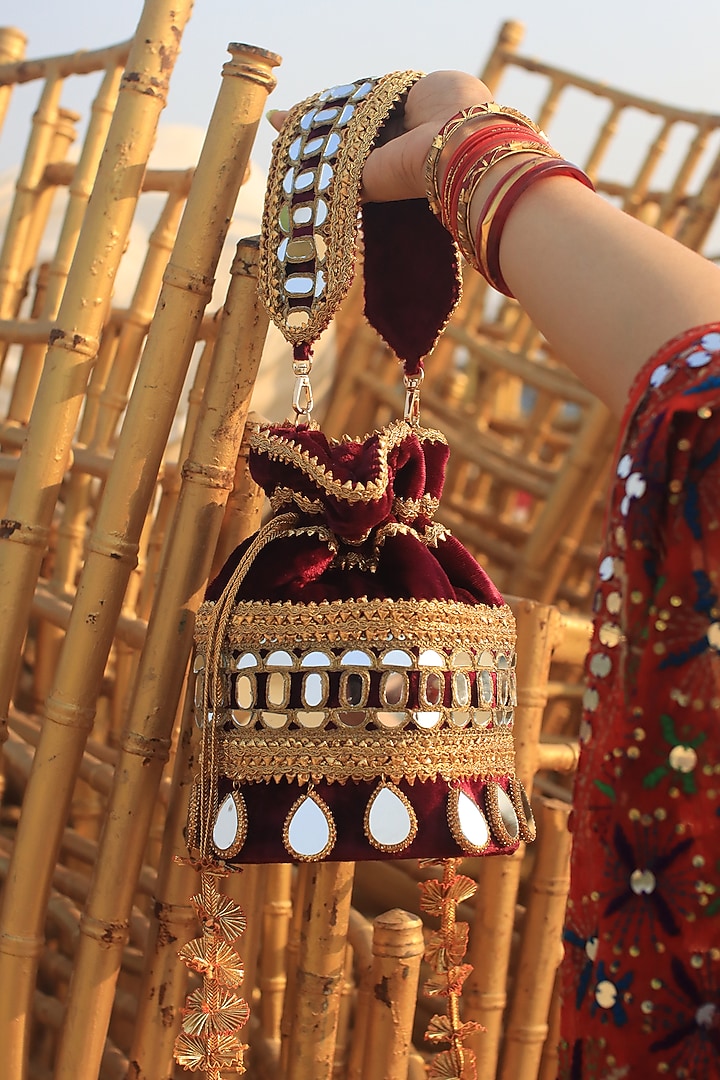 Mehendi Green Silk Velvet Hand Embroidered Bucket Bag by AYE VI at Pernia's Pop Up Shop