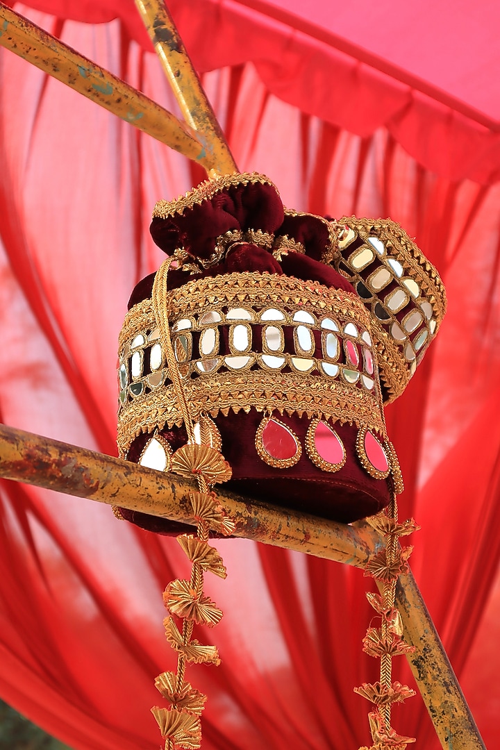 Mehendi Green Silk Velvet Hand Embroidered Bucket Bag by AYE VI at Pernia's Pop Up Shop