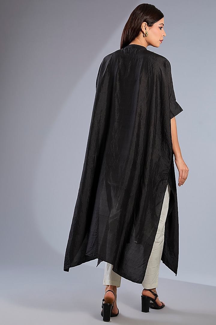 Black Pure Mulberry Silk Hand Work Kaftan Set by Avacara at Pernia's Pop Up Shop
