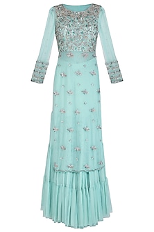 Mint Green Embroidered Sharara Set Design by AWIGNA by Varsha and Rittu ...