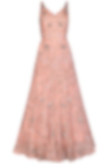 Peach Embroidered Gown by AWIGNA by Varsha and Rittu