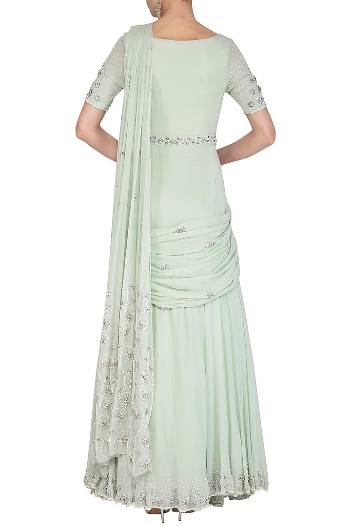 Mint Green Embroidered Engagement Gown by AWIGNA by Varsha and Rittu at Pernia's Pop Up Shop