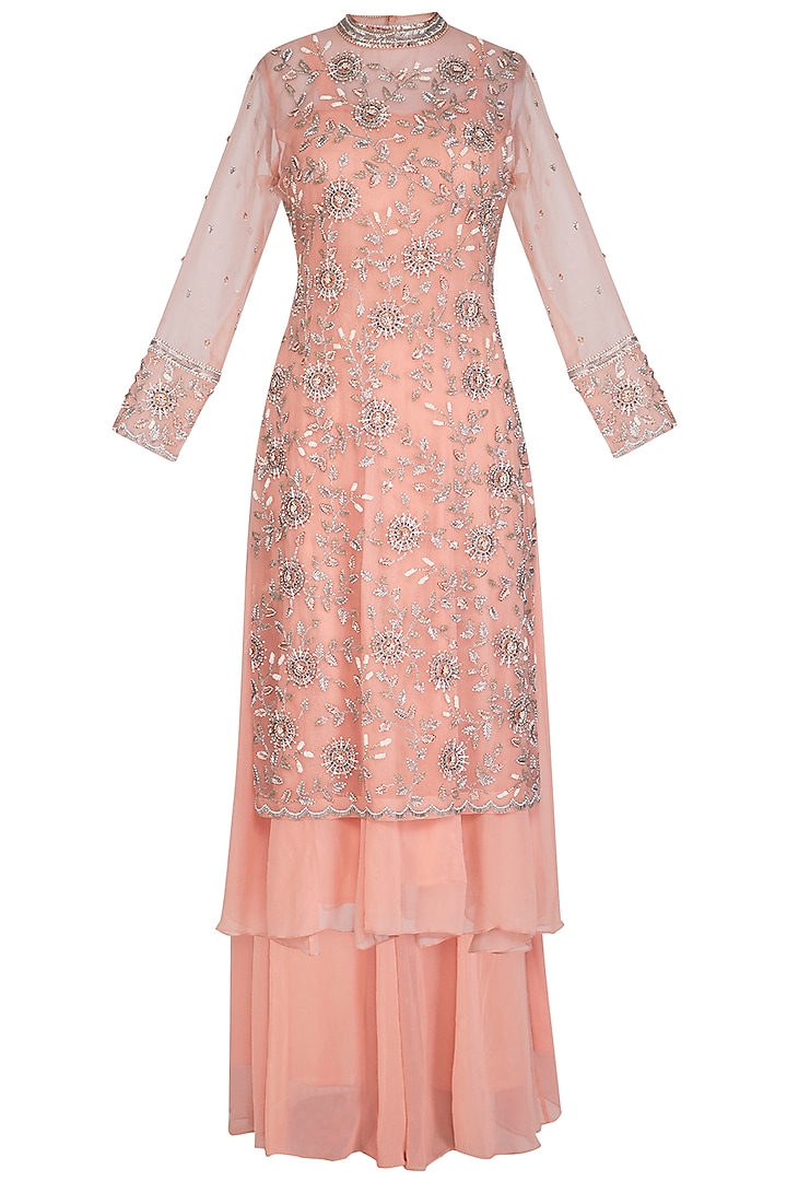 Peach Embroidered Wedding Anarkali Set by AWIGNA by Varsha and Rittu at Pernia's Pop Up Shop