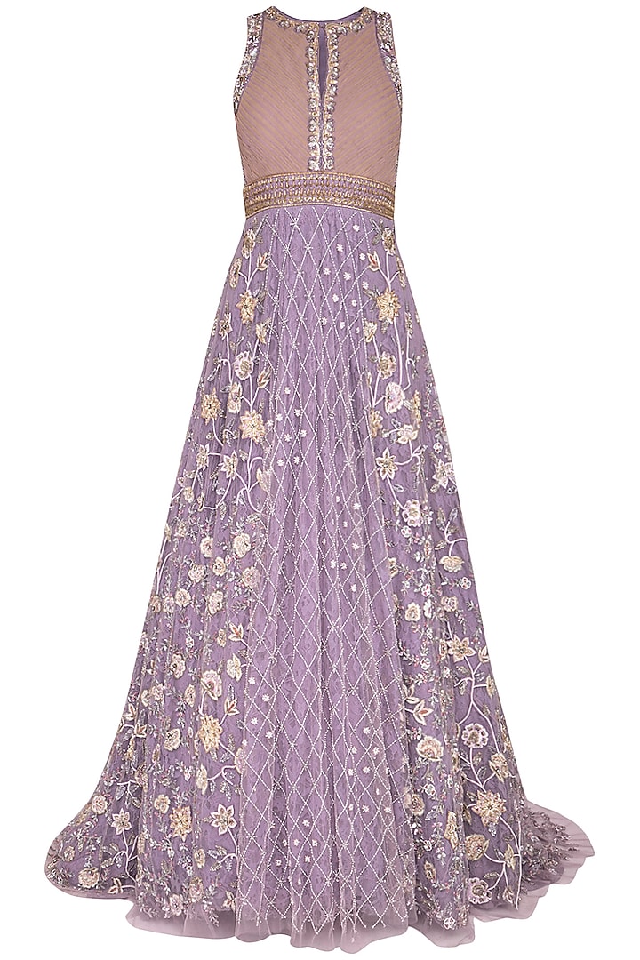 Lilac Embroidered Gown by AWIGNA by Varsha and Rittu