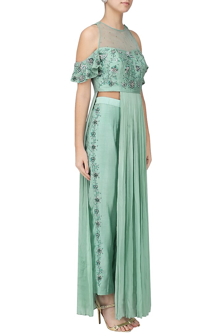 Pistachio green embroidered kurta with pants set available only at Pernia's Pop Up Shop.