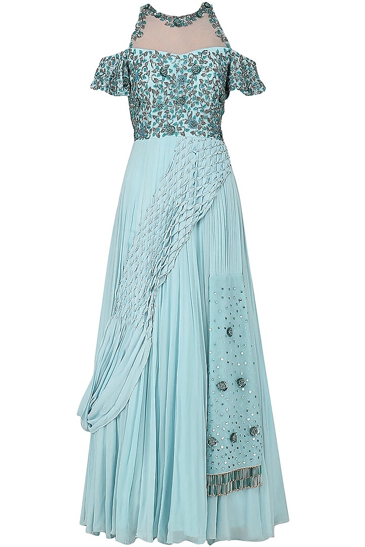 Powder blue cold shoulder embroidered gown available only at Pernia's Pop Up Shop.
