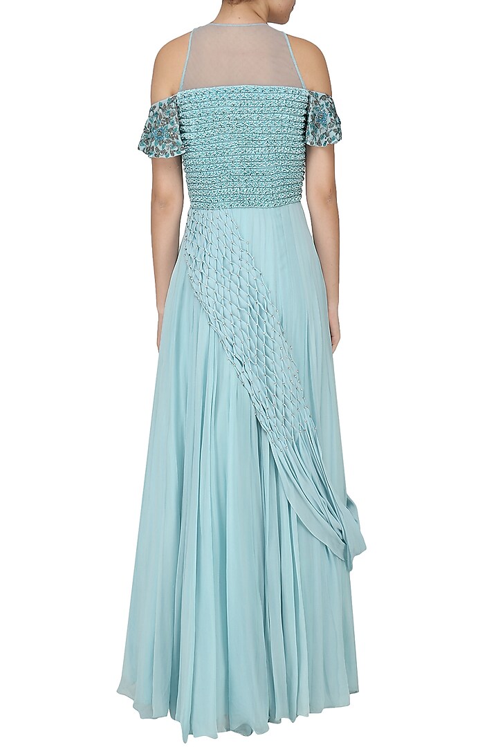 Powder blue cold shoulder embroidered gown available only at Pernia's Pop Up Shop.