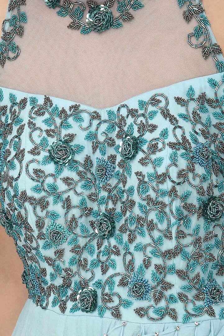 Powder blue cold shoulder embroidered gown available only at Pernia's Pop Up Shop.