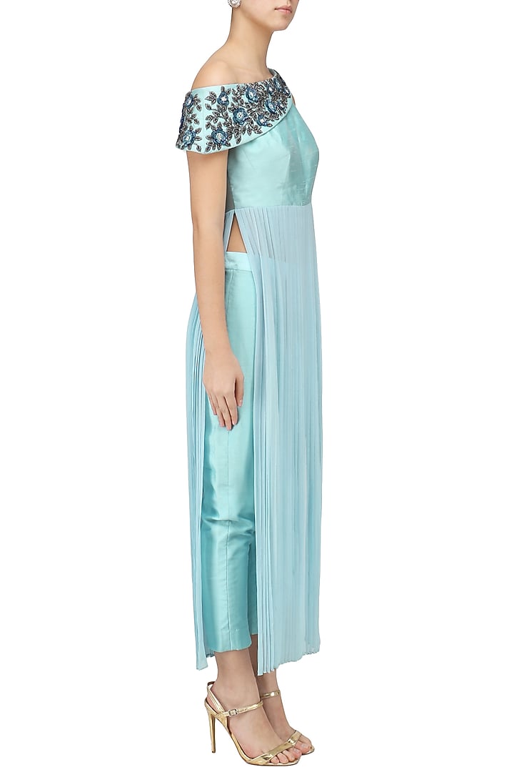 Powder blue embroidered kurta with pants set available only at Pernia's Pop Up Shop.