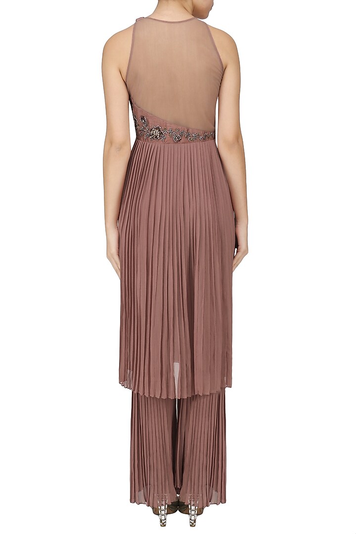 Rose gold pleated kurta with pants set available only at Pernia's Pop Up Shop.