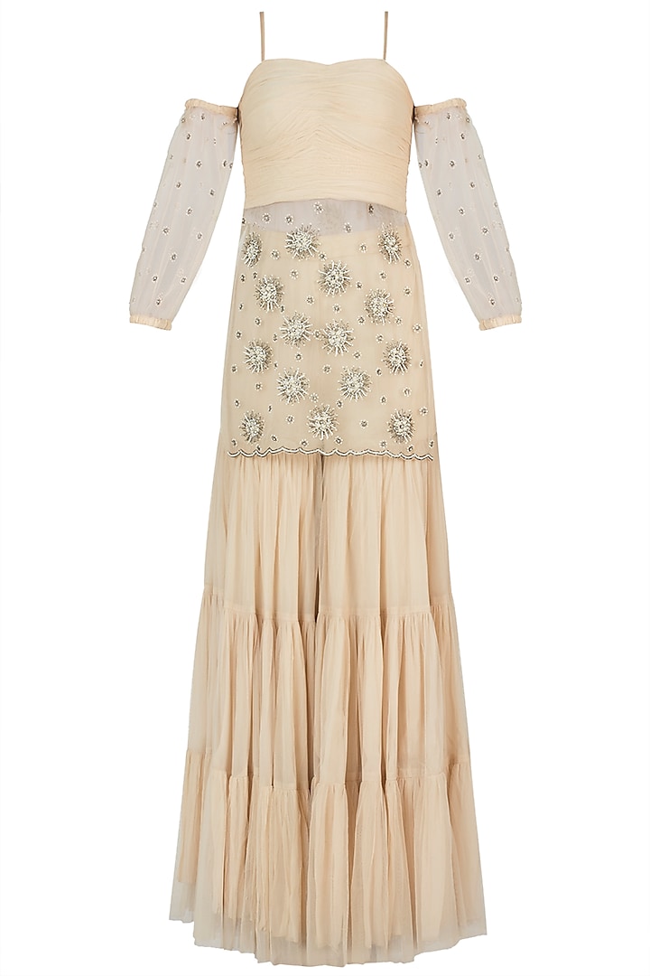 Off White Embroidered Kurta with Sharara Pants by AWIGNA by Varsha and Rittu