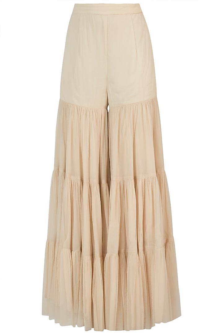 Off white embroidered kurta with sharara pants available only at Pernia's Pop Up Shop.