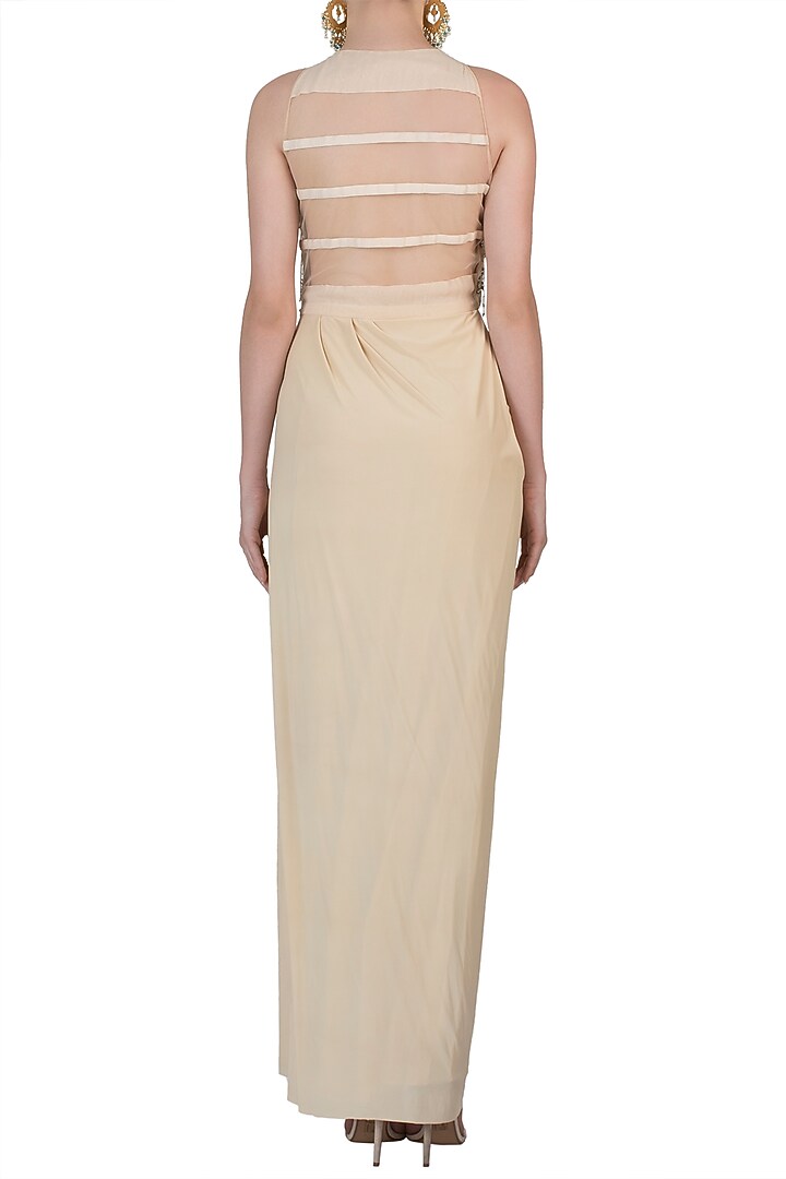 Off white embroidered drape gown available only at Pernia's Pop Up Shop.