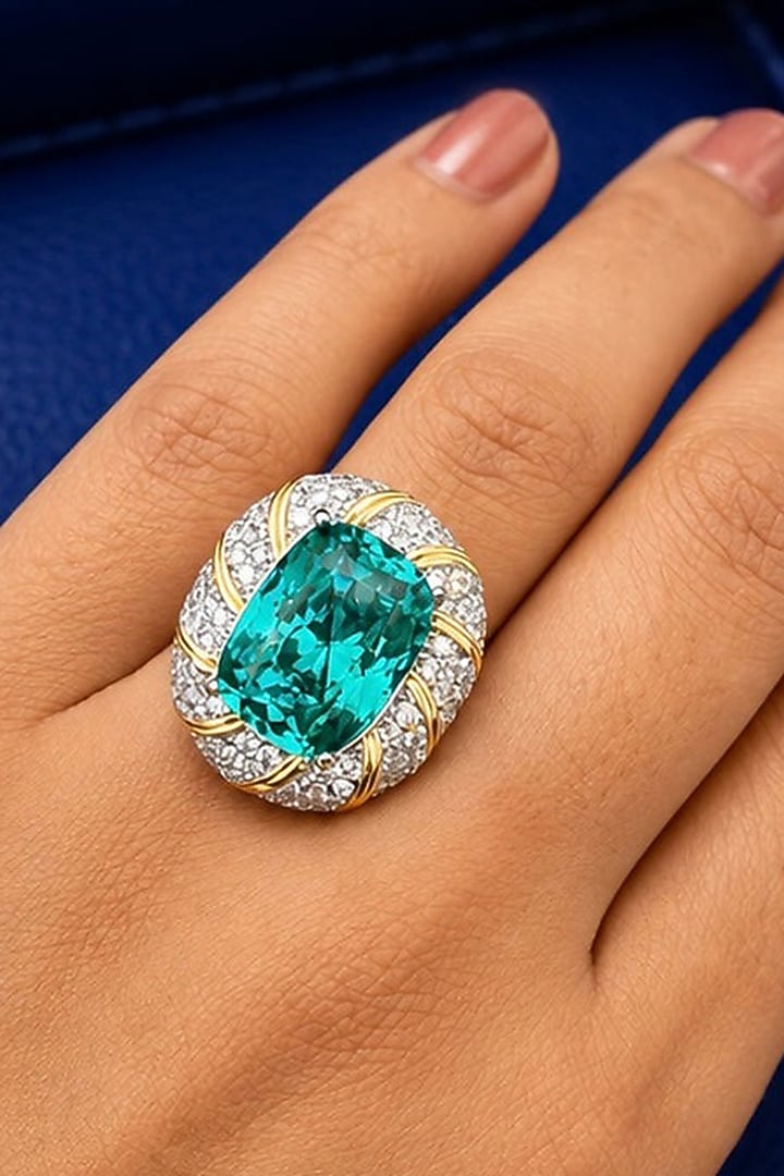 White Finish Diamond & Aqua Blue Stone Ring by AVSA Jewels at Pernia's Pop Up Shop