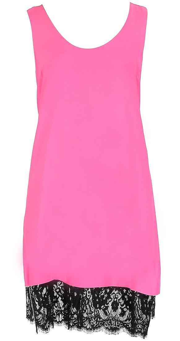 Fuschia pink dress with black lace on linning hem available only at Pernia's Pop Up Shop.