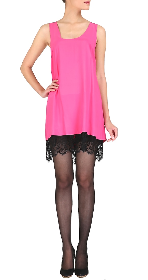 Fuschia pink dress with black lace on linning hem available only at Pernia's Pop Up Shop.