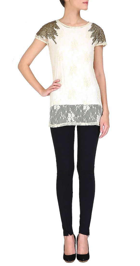 Lace top with embellished shoulders available only at Pernia's Pop Up Shop.