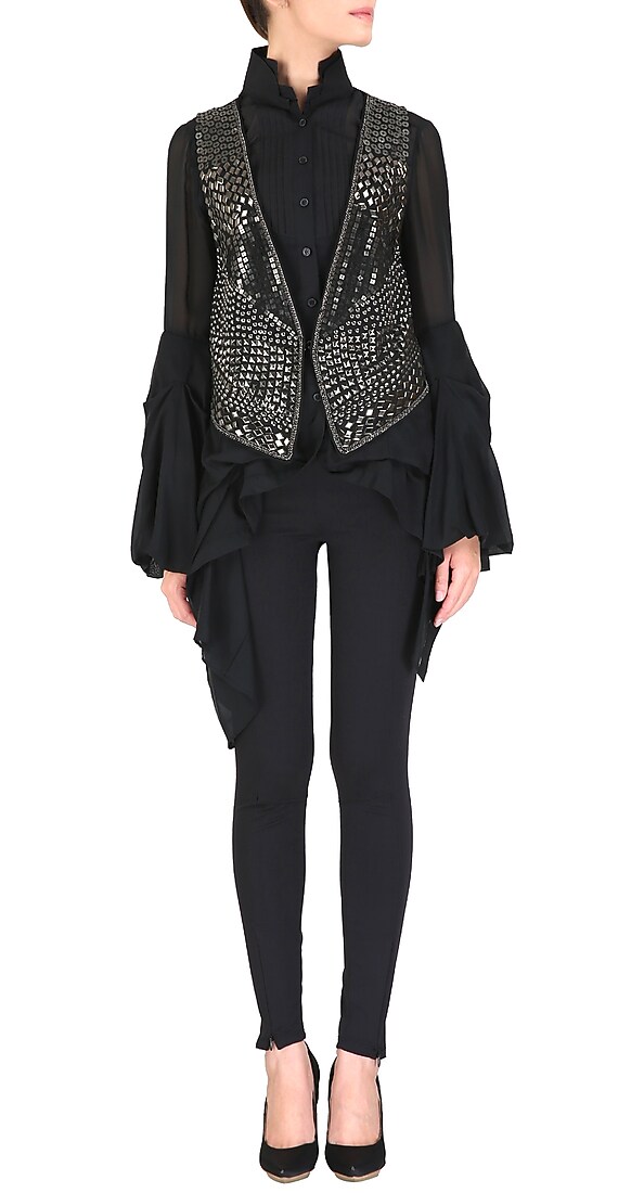 All-over embellished black waist coat available only at Pernia's Pop Up Shop.