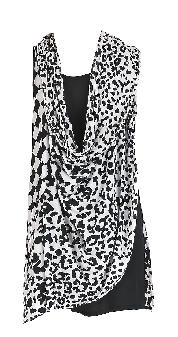Black and white printed dress with talioring construction detail available only at Pernia's Pop Up Shop.
