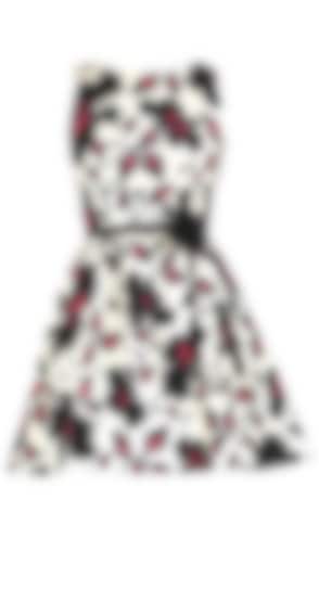 Skater dress with black and white floral print with detailing in red available only at Pernia's Pop Up Shop. 