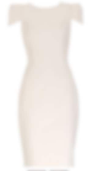  Off-white knee length shift dress with structured sleeves available only at Pernia's Pop Up Shop