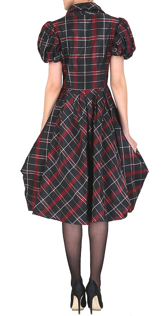 Tailoring construction detailed black and red checkered dress available only at Pernia's Pop Up Shop.