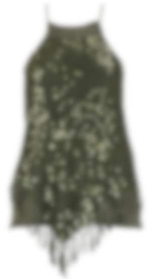 Olive green layered sequinned crochet halter top available only at Pernia's Pop Up Shop.