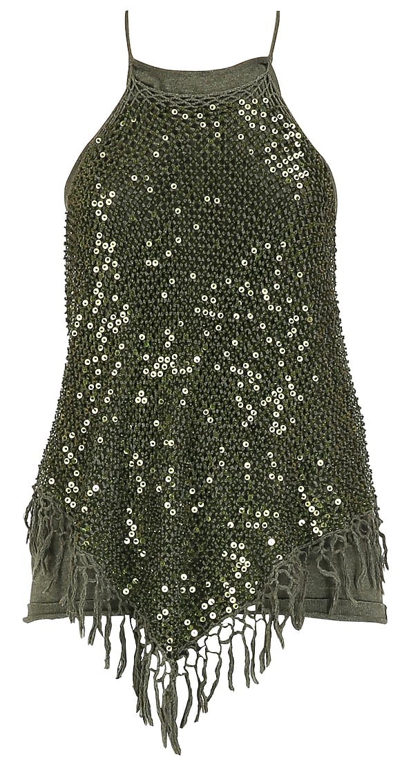 Olive green layered sequinned crochet halter top available only at Pernia's Pop Up Shop.