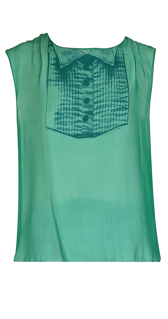  Green layered top with digitally printed placket available only at Pernia's Pop Up Shop.