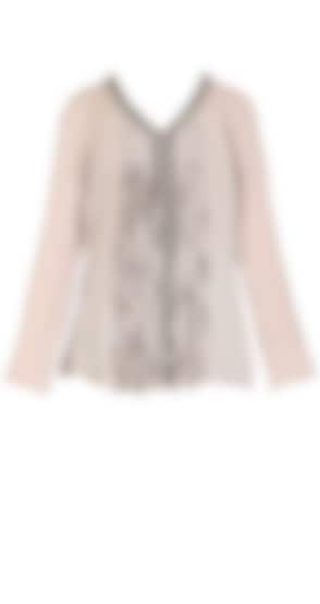  Nude shirt with fringed front and embellished placket available only at Pernia's Pop Up Shop.