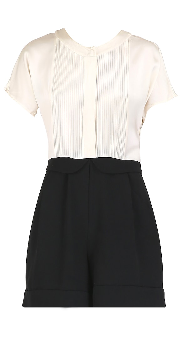 Black and white playsuit with pintuck detailing available only at Pernia's Pop Up Shop.