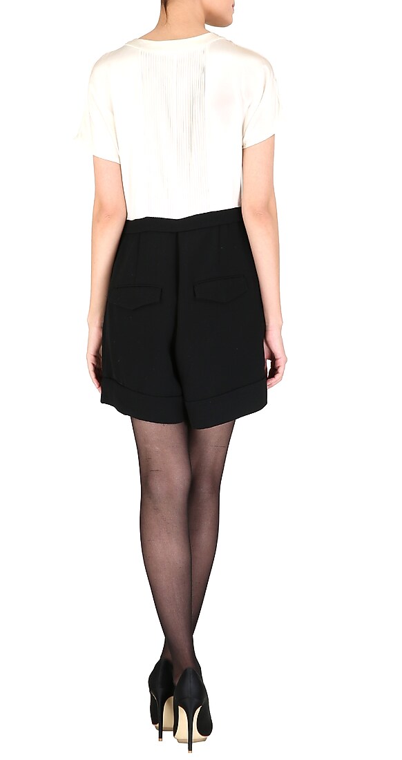 Black and white playsuit with pintuck detailing available only at Pernia's Pop Up Shop.