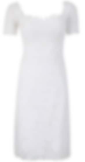  Knee length white lace dress with half sleeves available only at Pernia's Pop Up Shop.