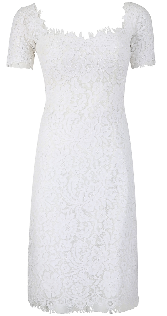  Knee length white lace dress with half sleeves available only at Pernia's Pop Up Shop.