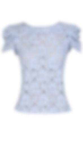Light blue lace top with pukkered sleeves and zip on the back available only at Pernia's Pop Up Shop. 