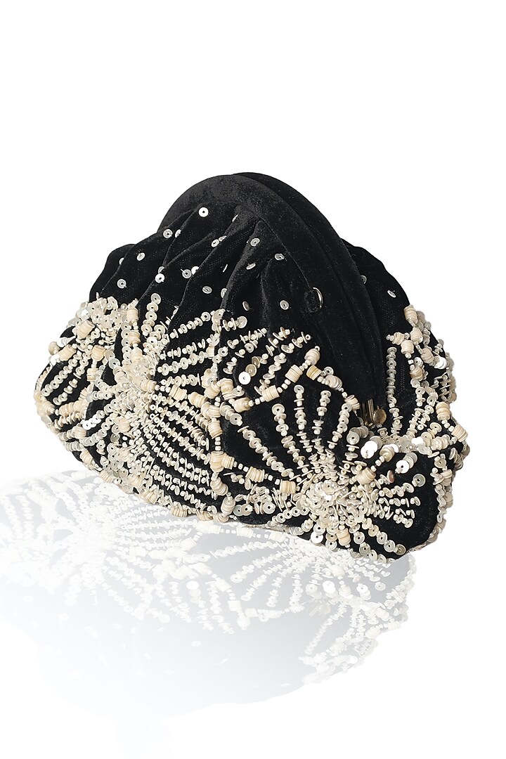 Black & Ivory Suede Velvet Sequins Embroidered Clutch by AYE VI at Pernia's Pop Up Shop