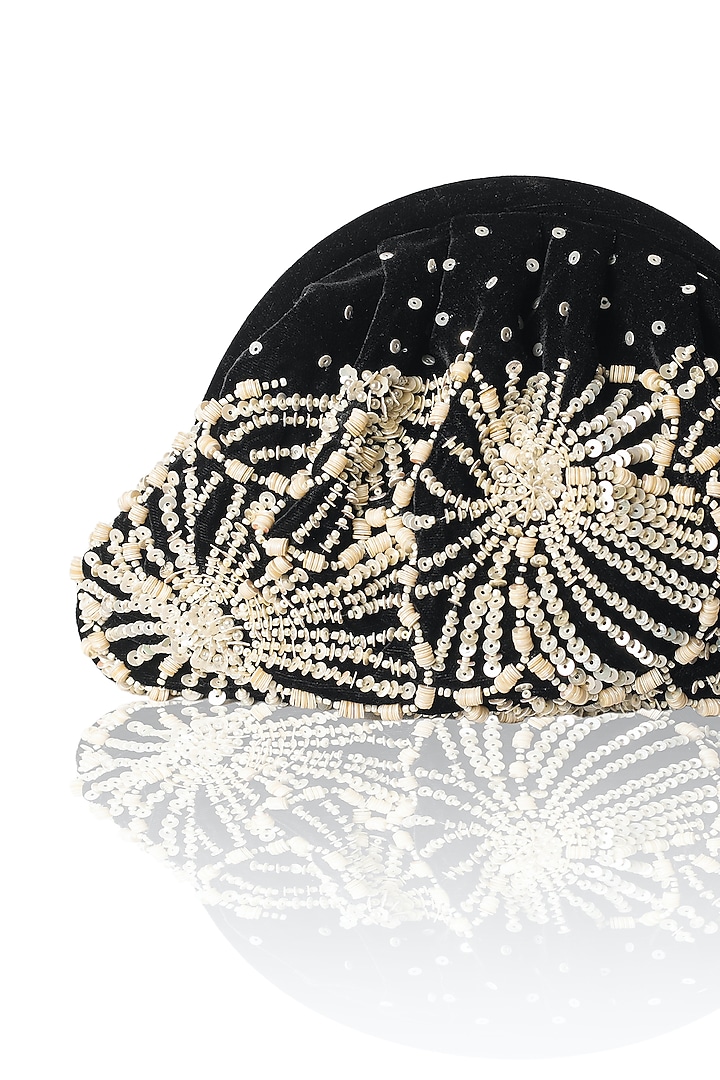 Black & Ivory Suede Velvet Sequins Embroidered Clutch by AYE VI at Pernia's Pop Up Shop