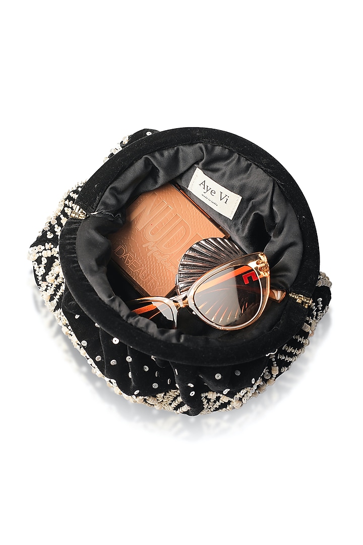 Black & Ivory Suede Velvet Sequins Embroidered Clutch by AYE VI at Pernia's Pop Up Shop