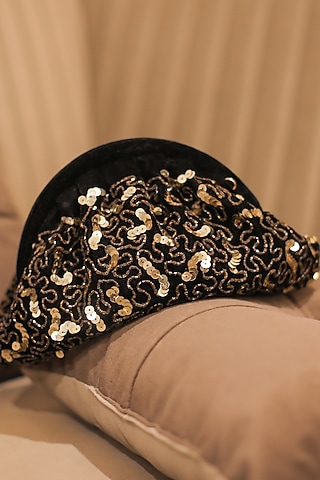 Black & Gold Suede Velvet Sequins Embroidered Clutch by AYE VI