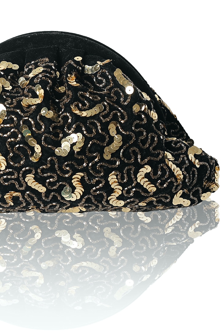 Black & Gold Suede Velvet Sequins Embroidered Clutch by AYE VI at Pernia's Pop Up Shop